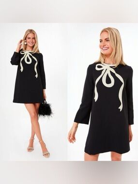 Tuckernuck Jamie Long Sleeve Bow Mini Dress Black Sequin Trim Size Small
